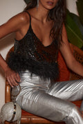 Darling Black Sequin Novelty Crop Top