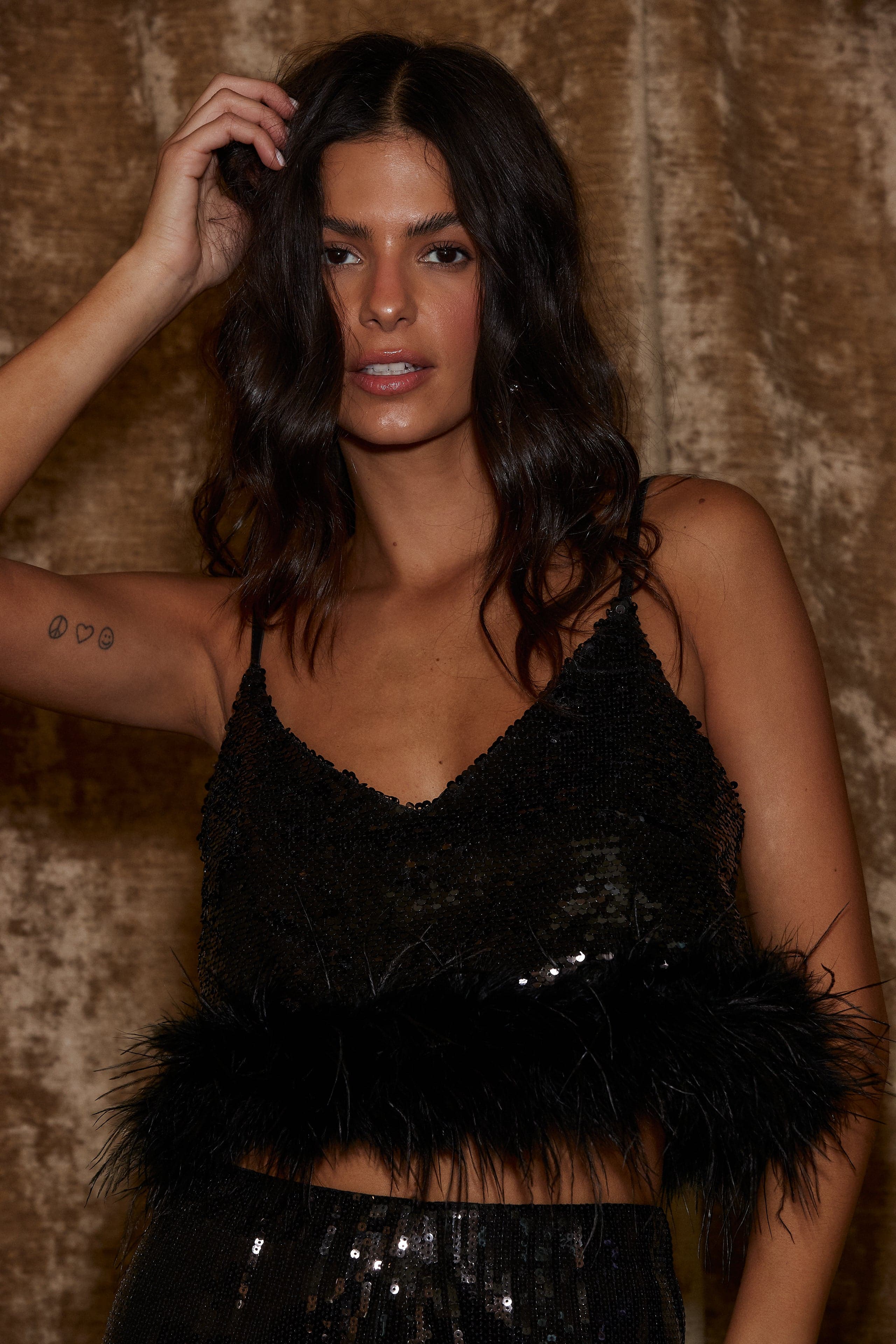 Darling Black Sequin Novelty Crop Top