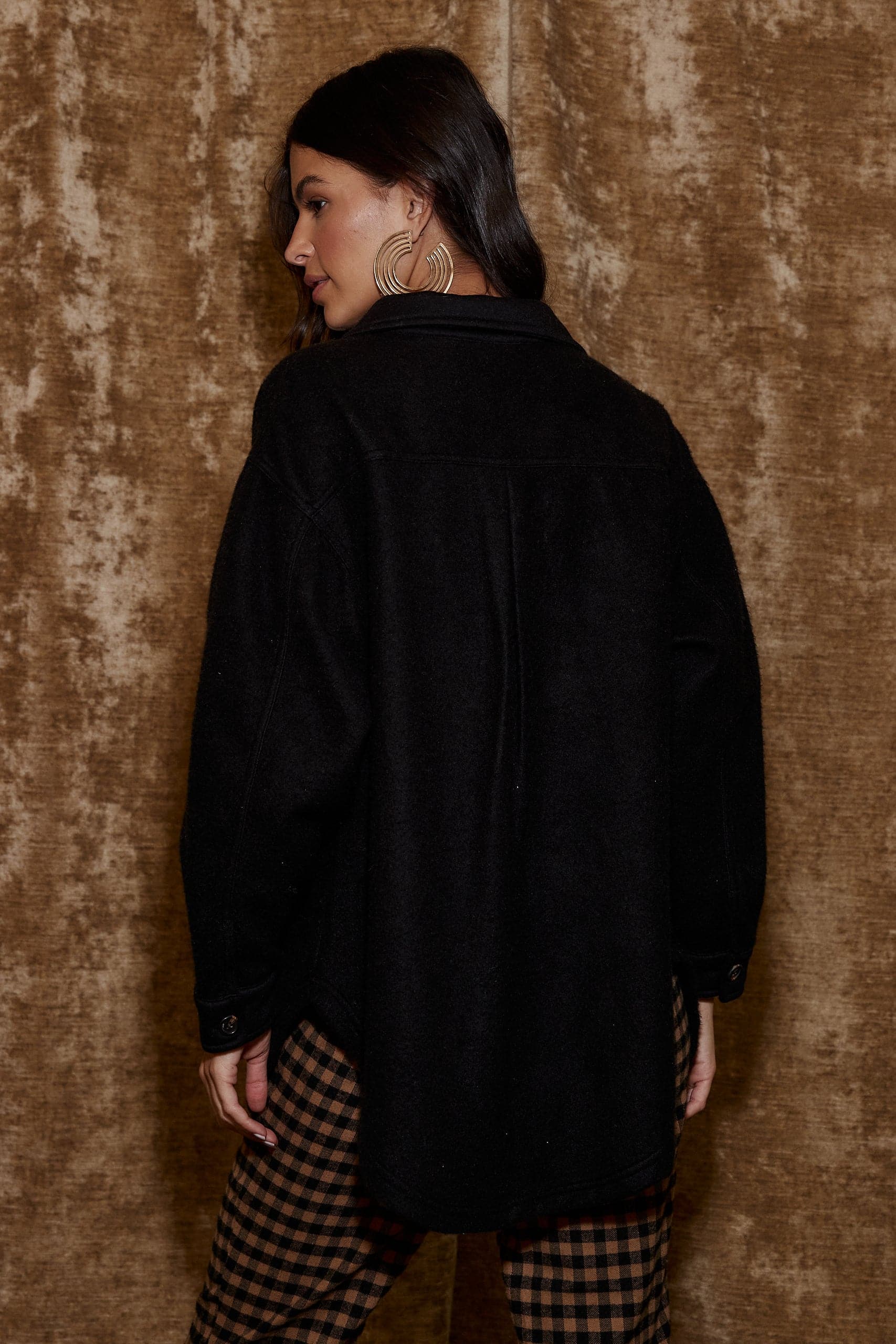 Additional view of the Jayne Black Cozy Button Up Shirt from a different perspective.