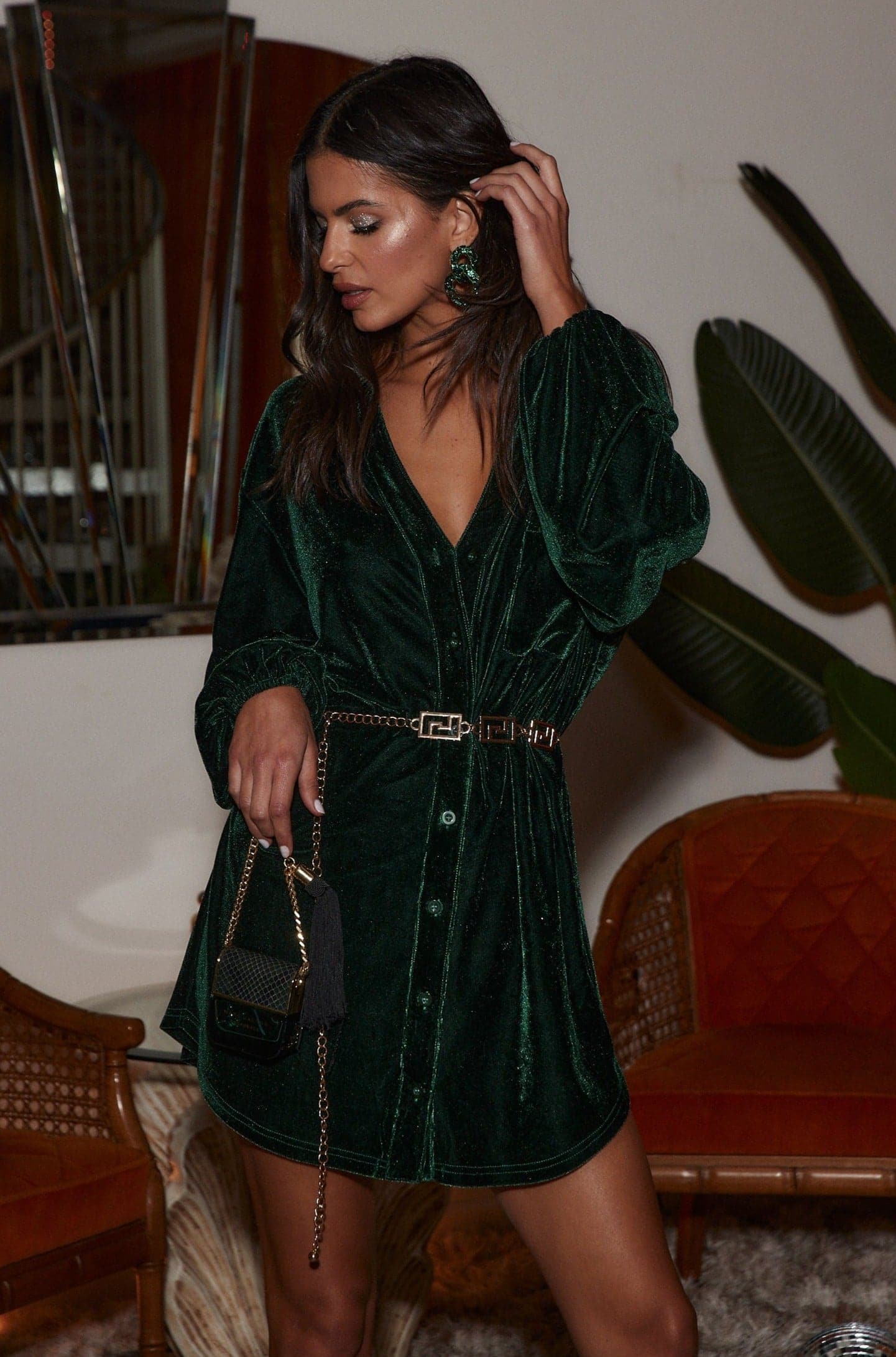 Women's Emerald Velvet Mini Dress | 12th Tribe Women's Emerald Velvet Mini Dress | 12th Tribe