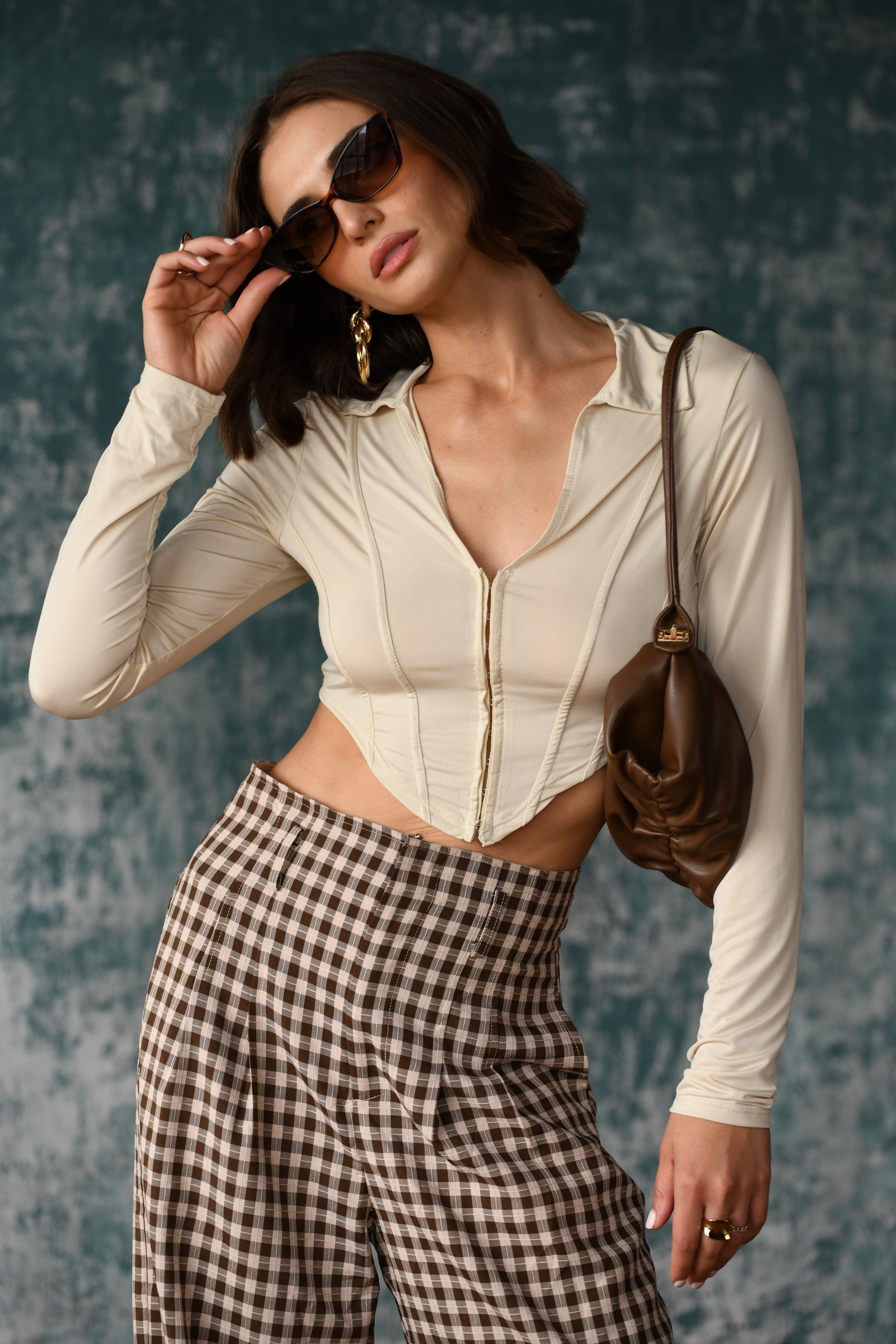 Lanae Beige Long Sleeve Corset Top – 12th Tribe