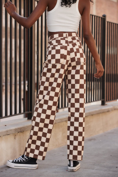 Midland Brown Checkered Jeans