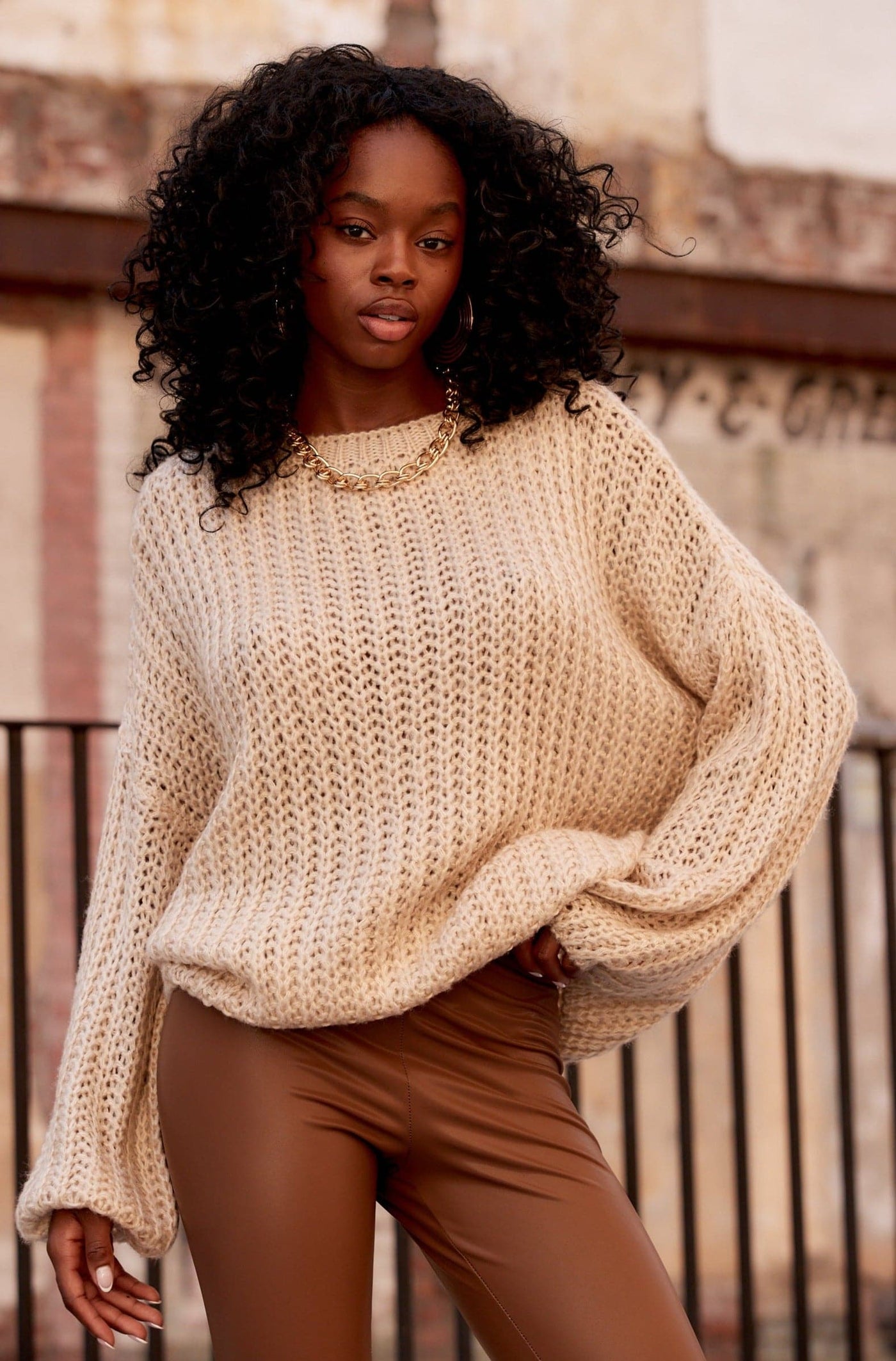 Slick Taupe Knit Sweater