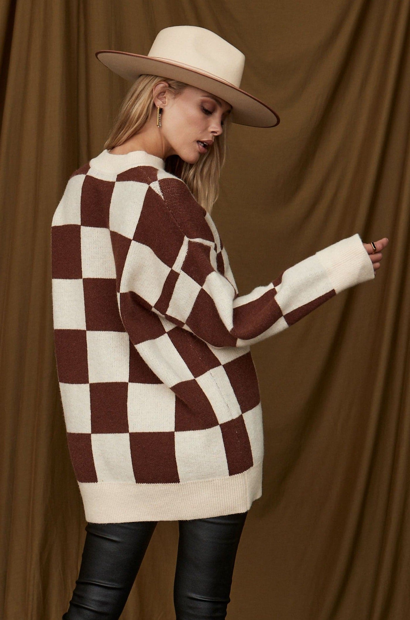 Squared Up Checkered Brown Sweater
