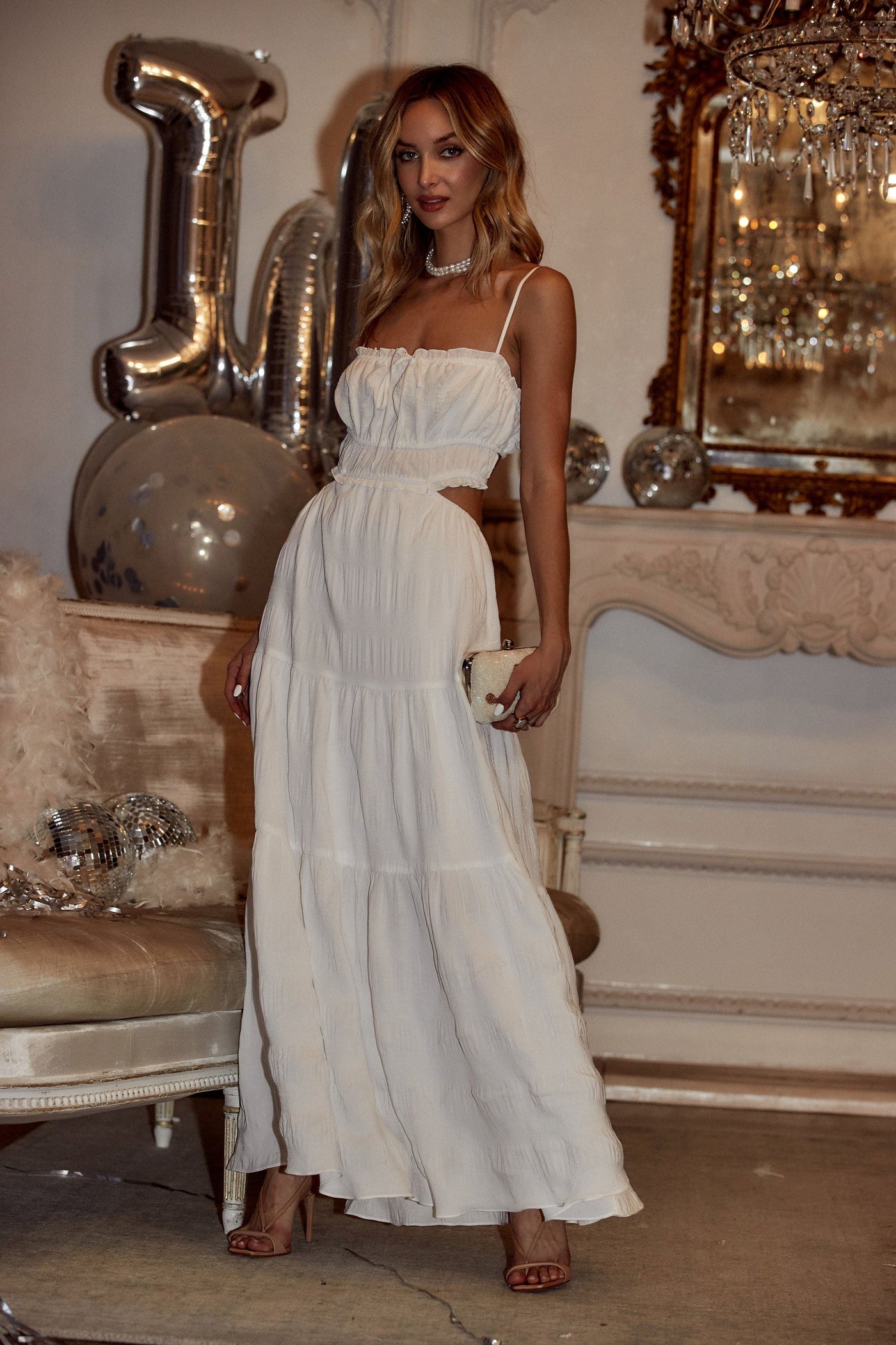 Paola White Boho Maxi Dress