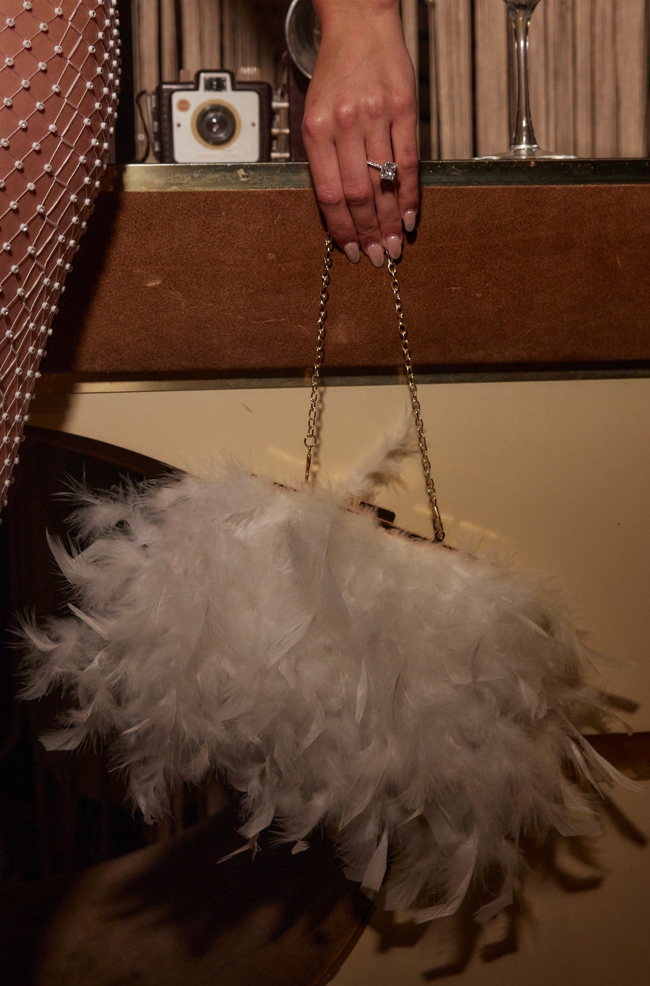 Ivy White Feather Bag