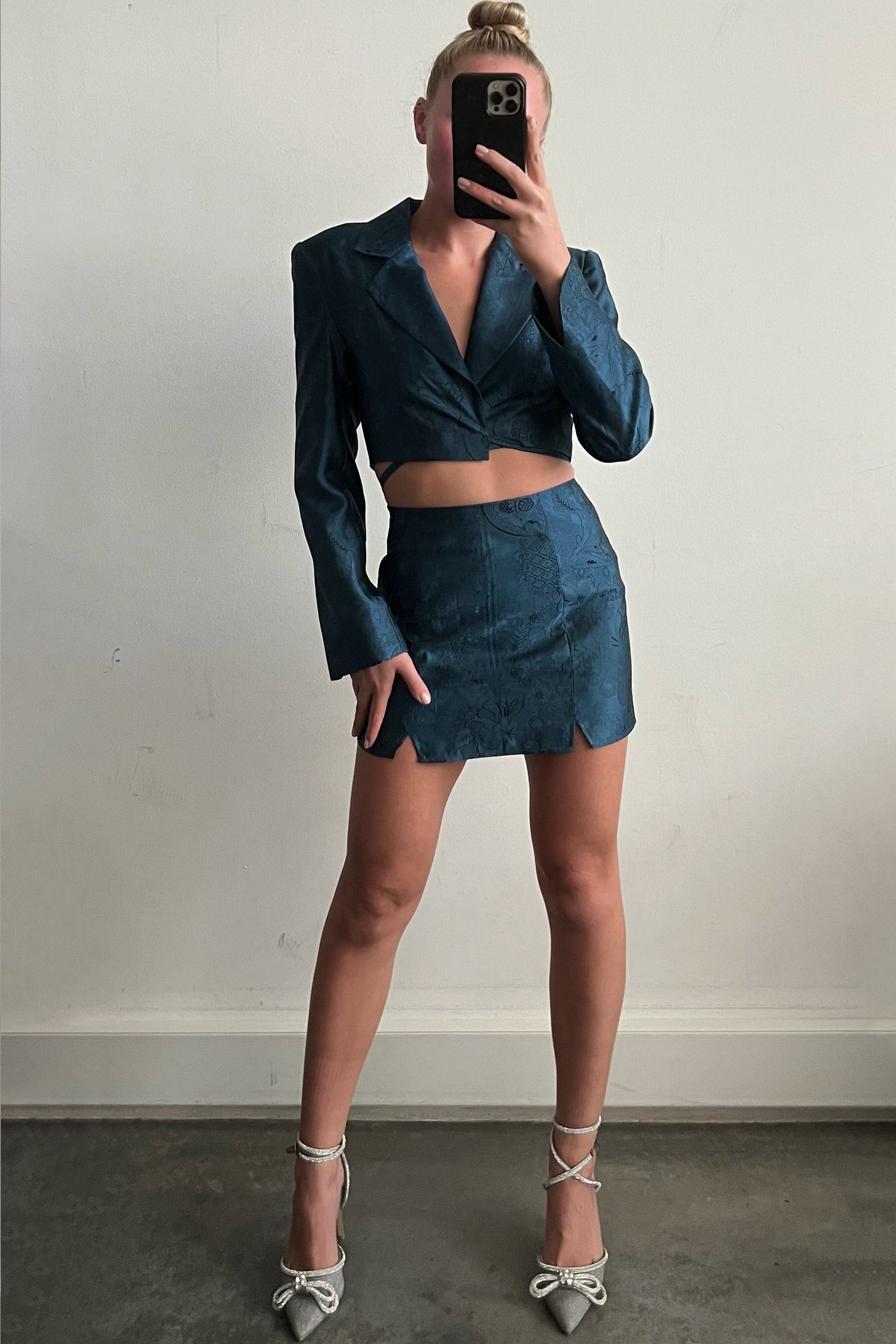 Charlotte Teal Jacquard Mini Skirt