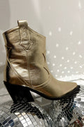 Gold metallic boots with refined details and a polished finish.