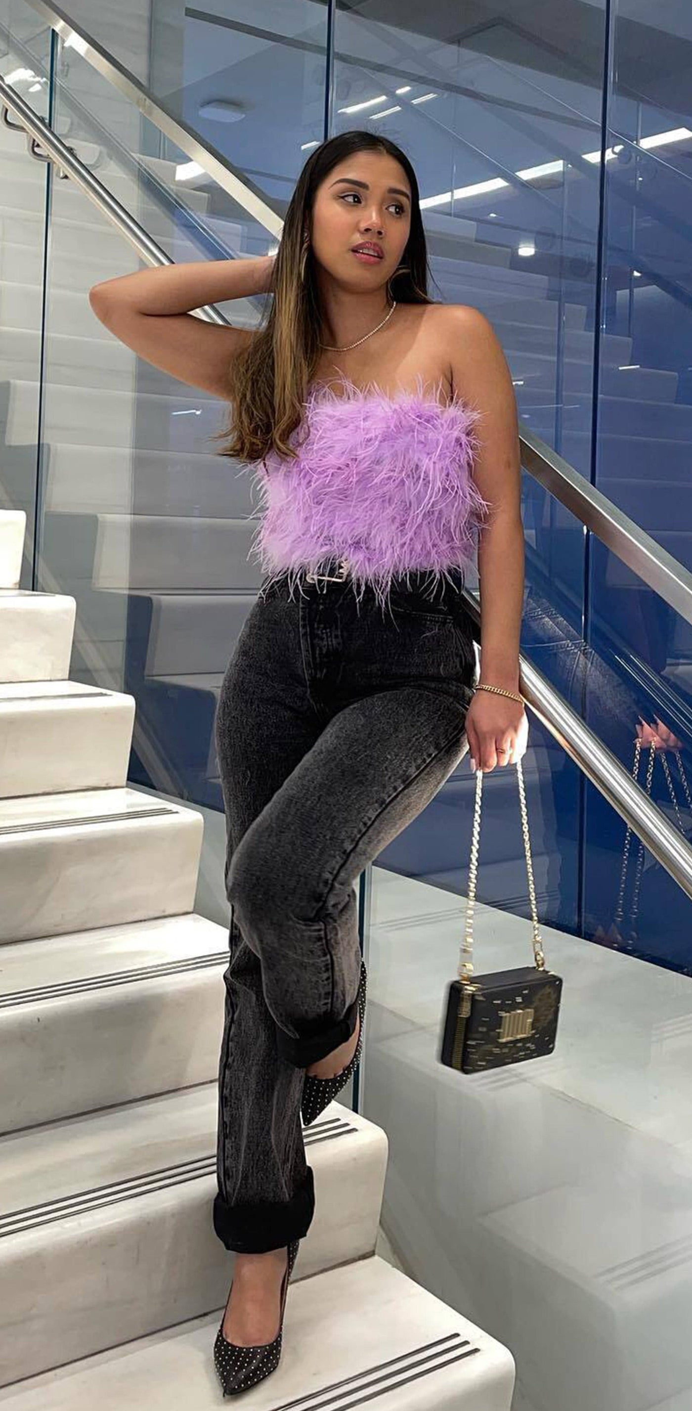Chanel Lavender Faux Feather Top