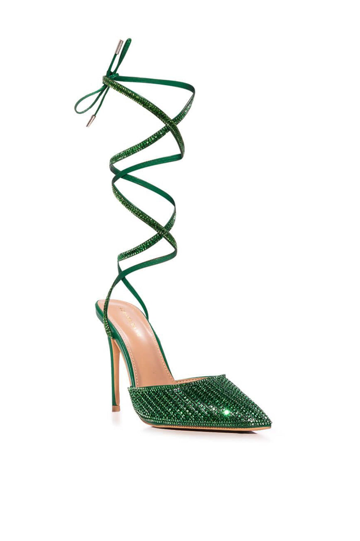 Azalea Wang Riss Emerald Green Lace Up Heel