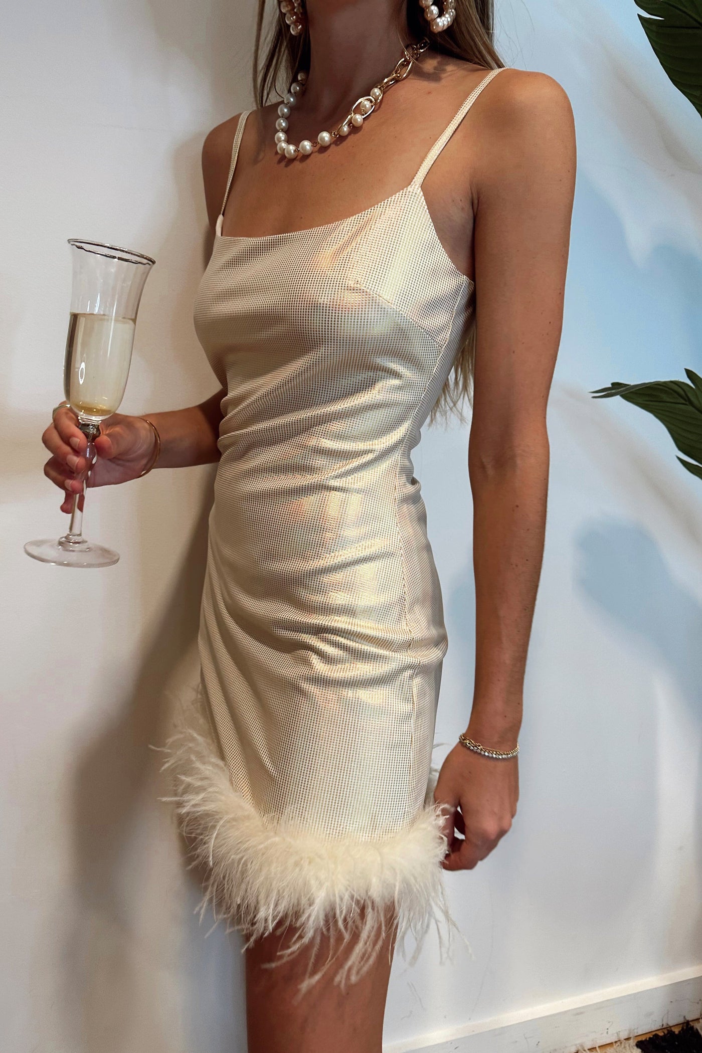 Goddess Gold Shimmer Mini Dress