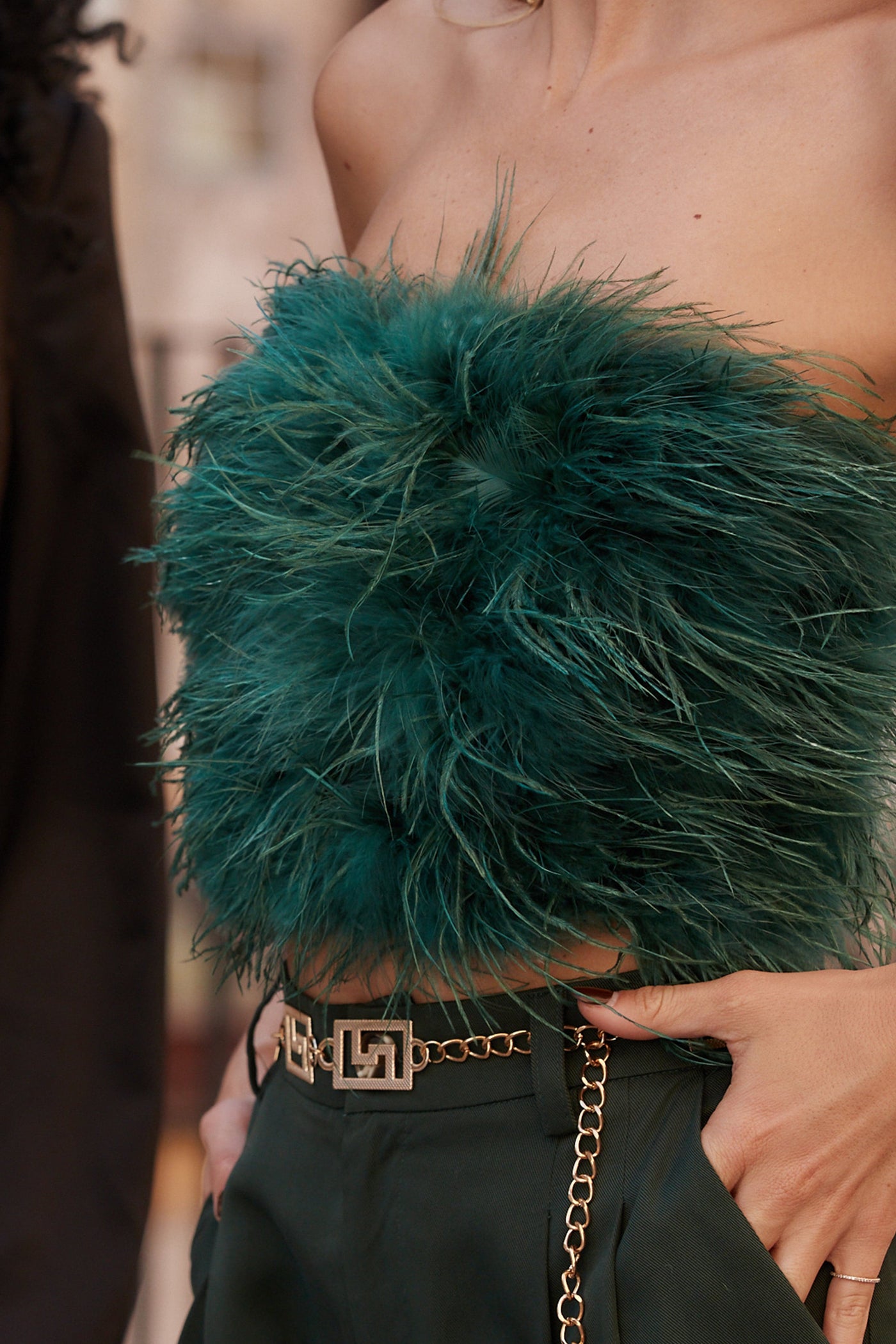 Chanel Emerald Faux Feather Top