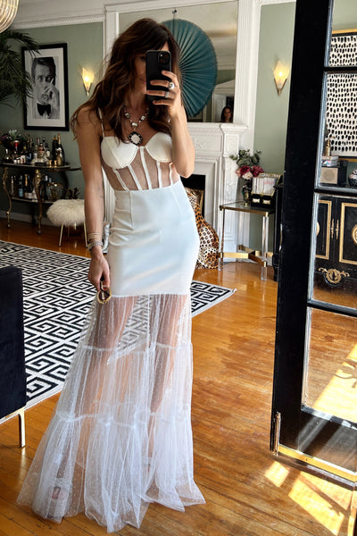 Savannah White Corset Maxi Dress