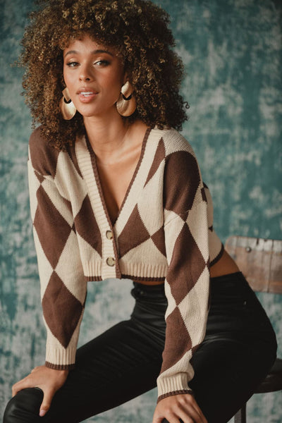 Kendra Brown Checkered Crop Sweater