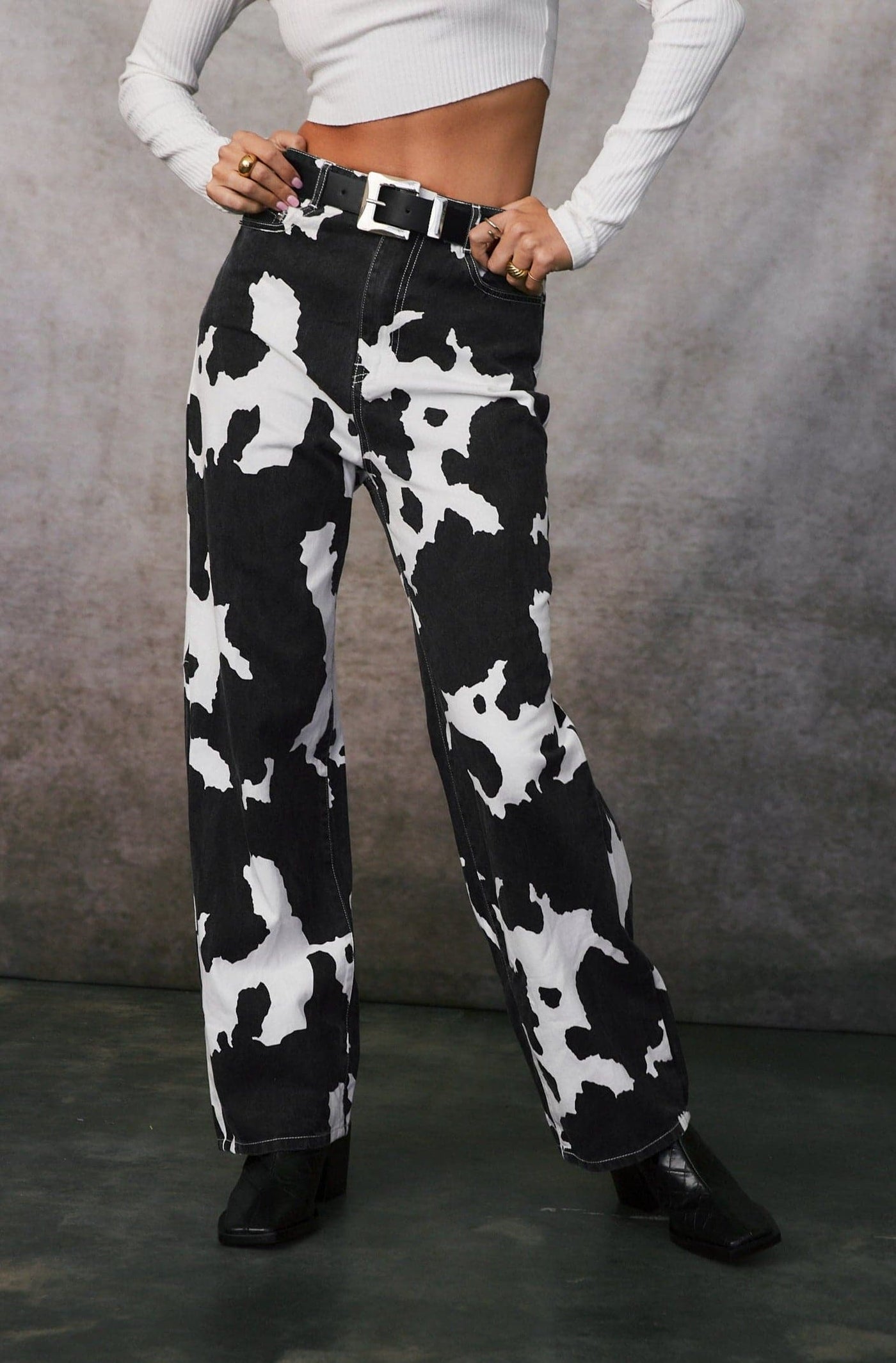 Midland Black Cow Print Jeans